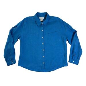 Rachel Zoe 100% Linen Blue Button Down M Long Sleeve Relaxed Resort Wear Chic